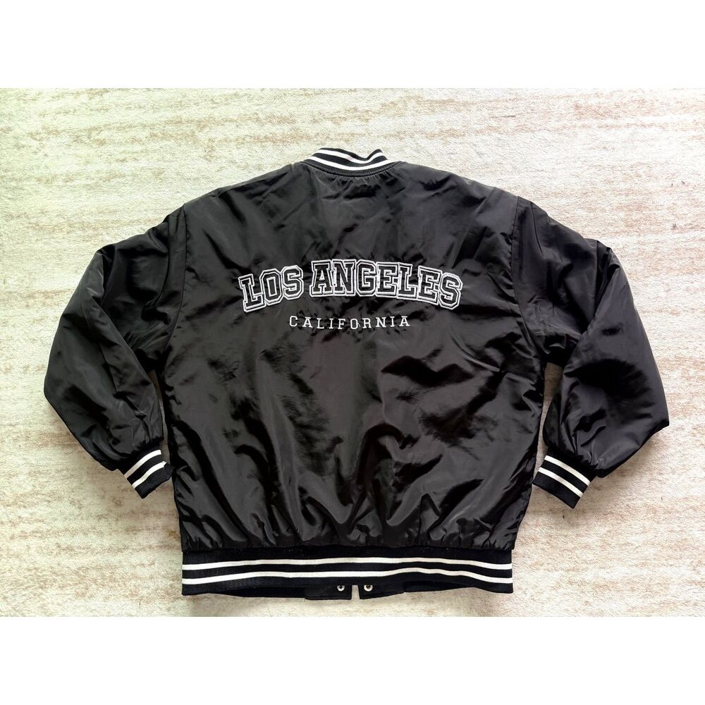 Aeropostale Los Angeles Oversized Varsity Bomber Jacket Black XS